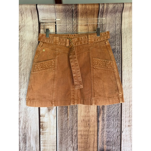 Aureta Studio Dresses & Skirts - Aureta Belted Mini Skirt Rust Orange‎ Denim Utility Cotton Casual Chic Size 27